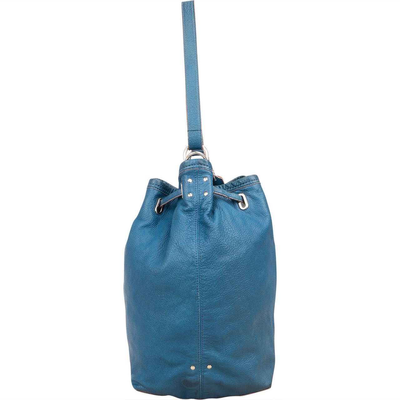 Coach Pebbled Leather Drawstring Duffle Bucket Crossbody Bag Blauw