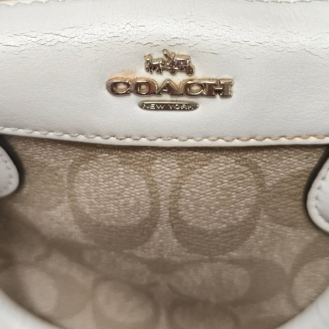 Coach Coach Monogram Signature Rowan Satchel Handbag Beige