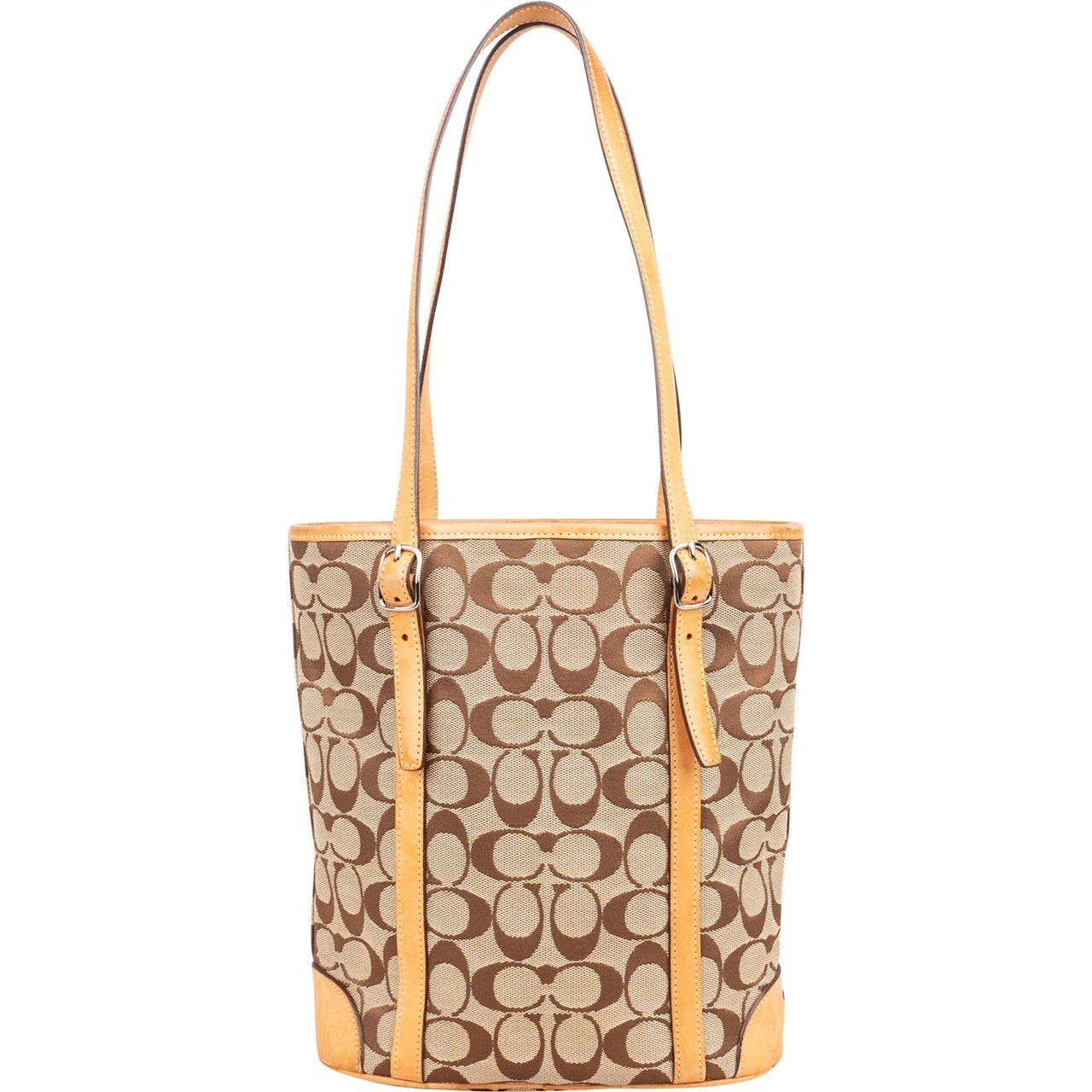 Coach Monogram Signature Hampton Bucket Tote Shoulder Bag Bruin