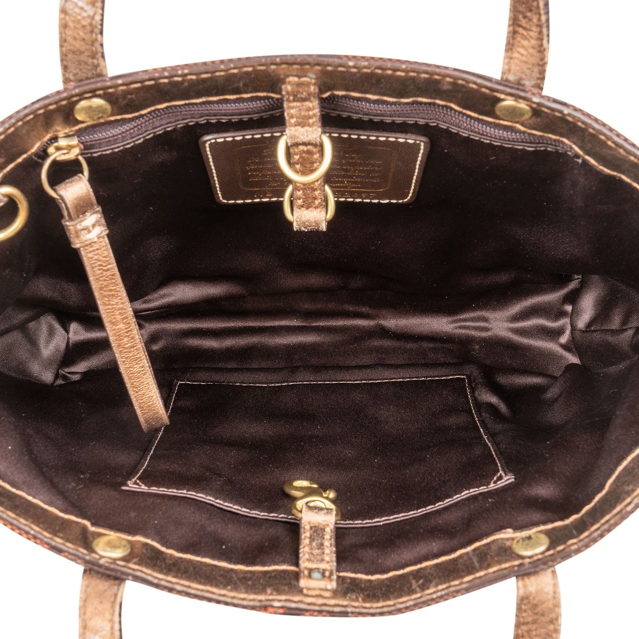 Coach Coach Monogram Signature Stripe Lurex Glam Small Tote Handbag Bruin