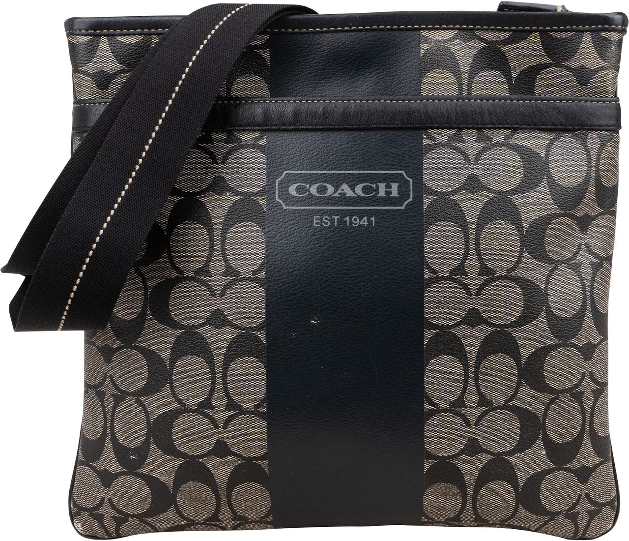 Coach Monogram Signature Stripe Tote Shoulder Bag Zwart