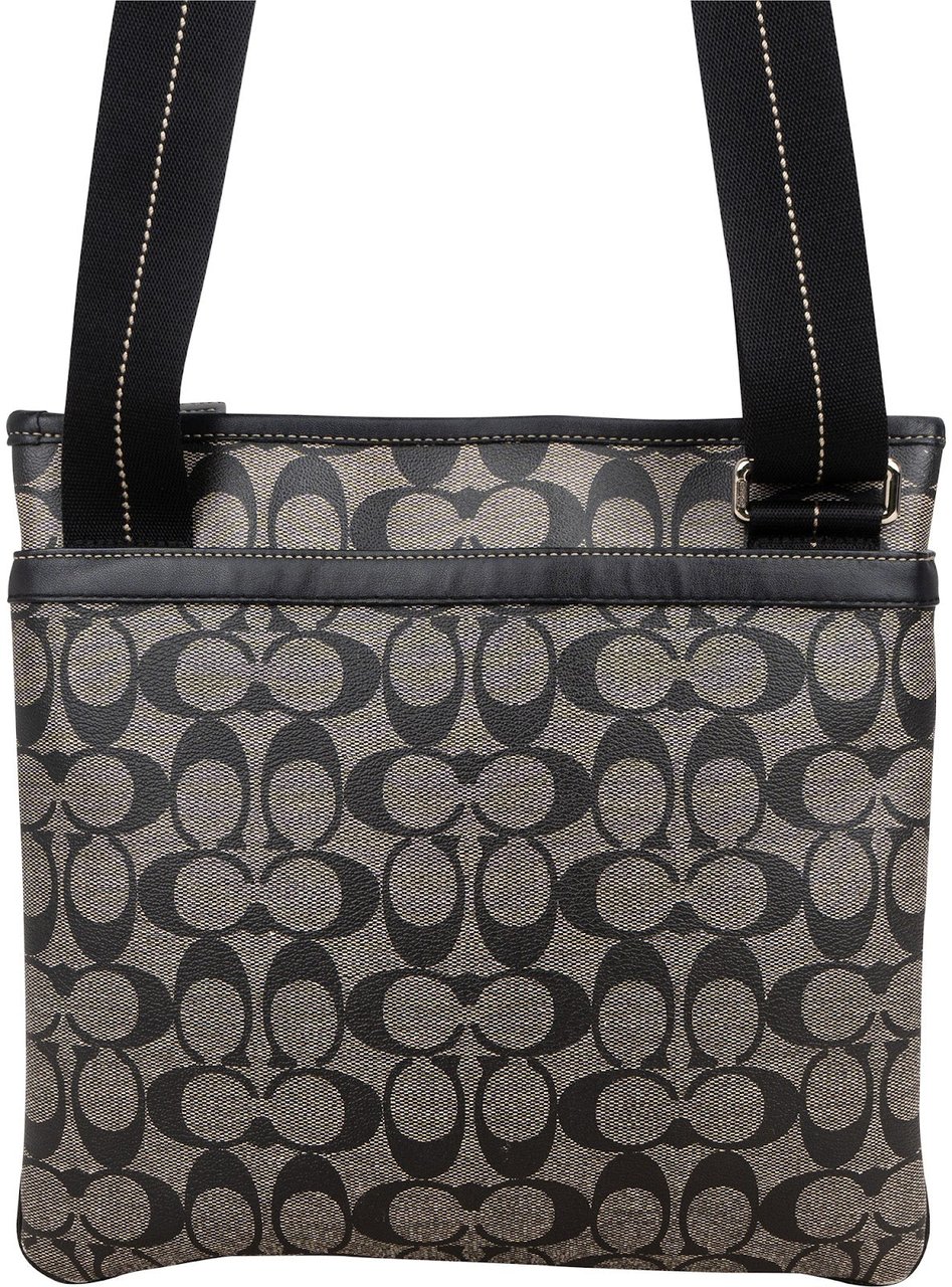 Coach Monogram Signature Stripe Tote Shoulder Bag Zwart
