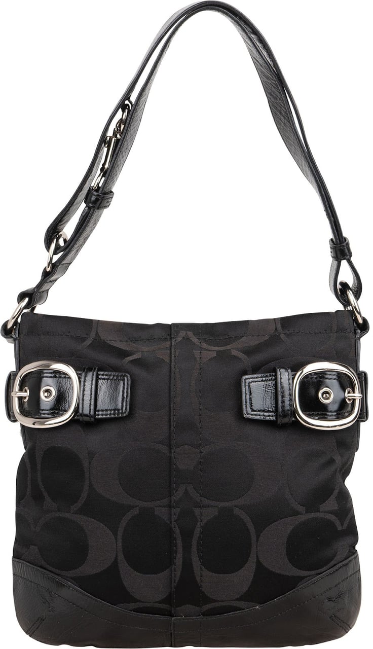 Coach Coach Monogram Signature Buckle Tote Crossbody Bag Zwart