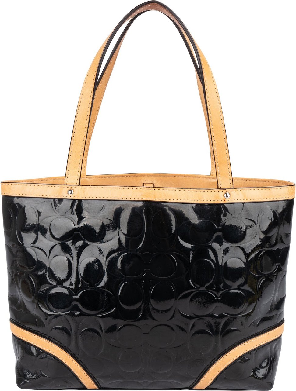 Coach Monogram Patent Leather Signature Embossed Handbag Zwart