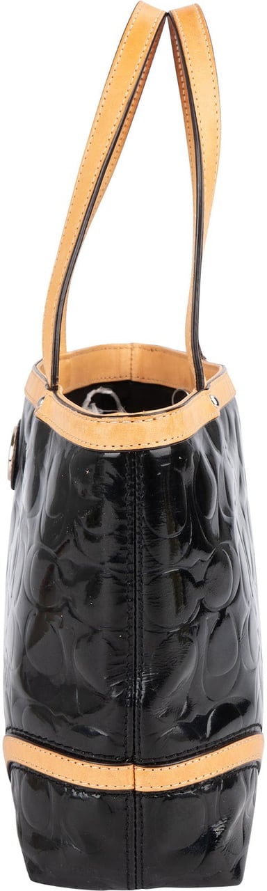 Coach Monogram Patent Leather Signature Embossed Handbag Zwart