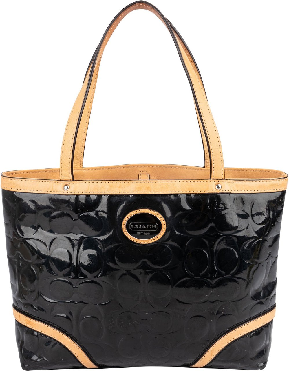 Coach Monogram Patent Leather Signature Embossed Handbag Zwart