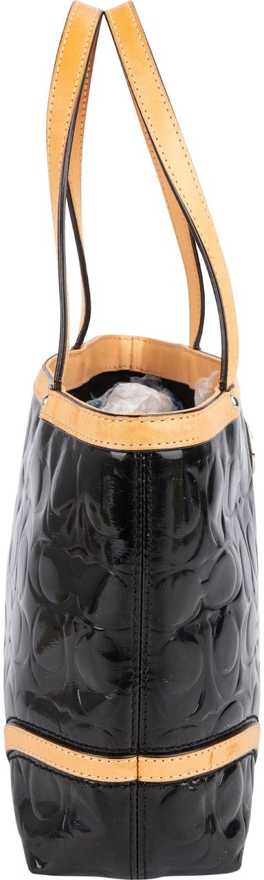 Coach Monogram Patent Leather Signature Embossed Handbag Zwart