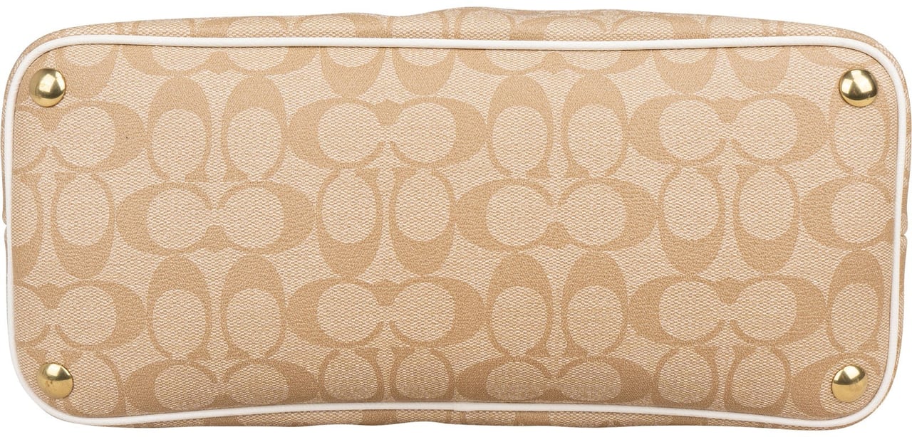 Coach Monogram Signature Coated Canvas Cora Satchel Handbag Beige