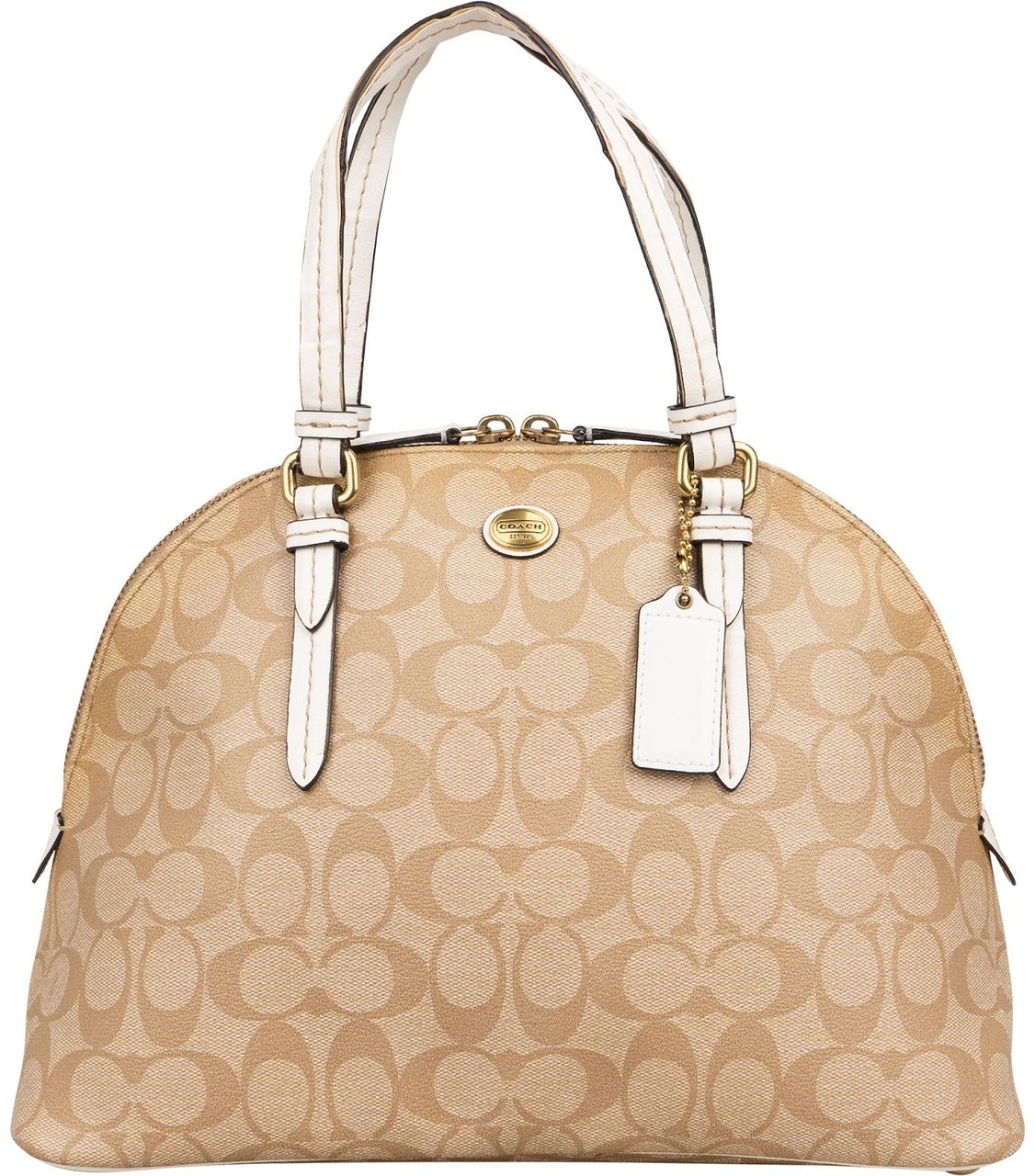 Coach Monogram Signature Coated Canvas Cora Satchel Handbag Beige
