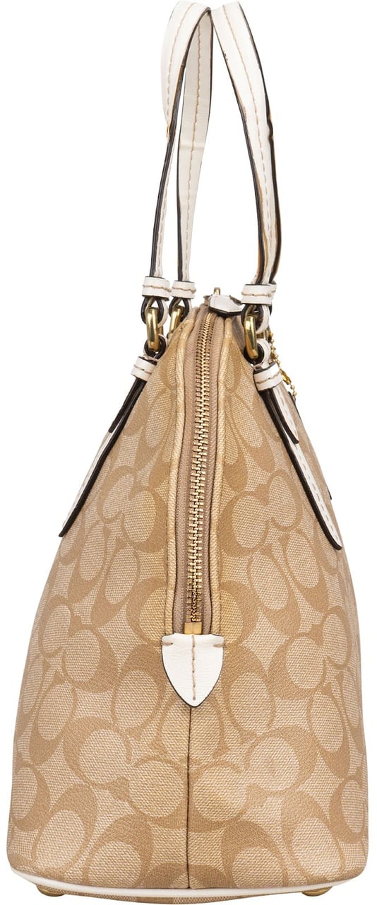 Coach Monogram Signature Coated Canvas Cora Satchel Handbag Beige