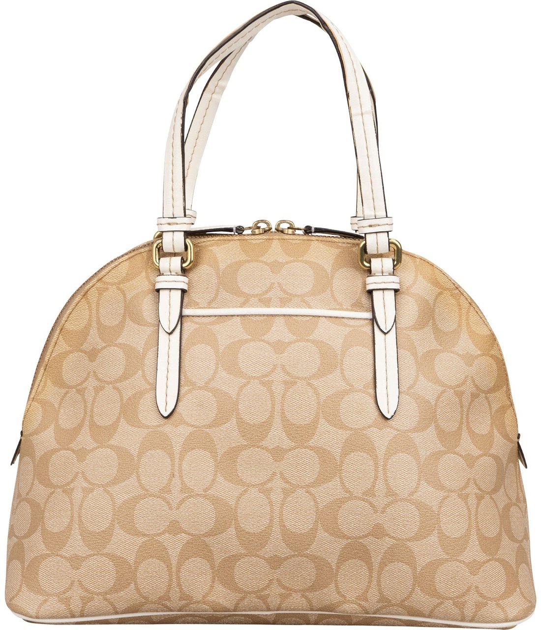 Coach Monogram Signature Coated Canvas Cora Satchel Handbag Beige