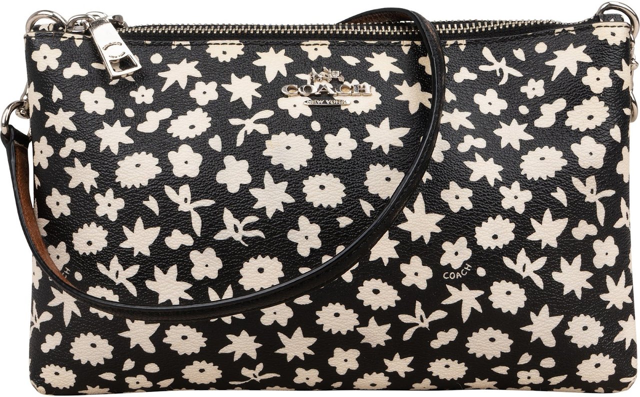 Coach Coach Ditsy Floral Print Double Zip Crossbody Bag Zwart
