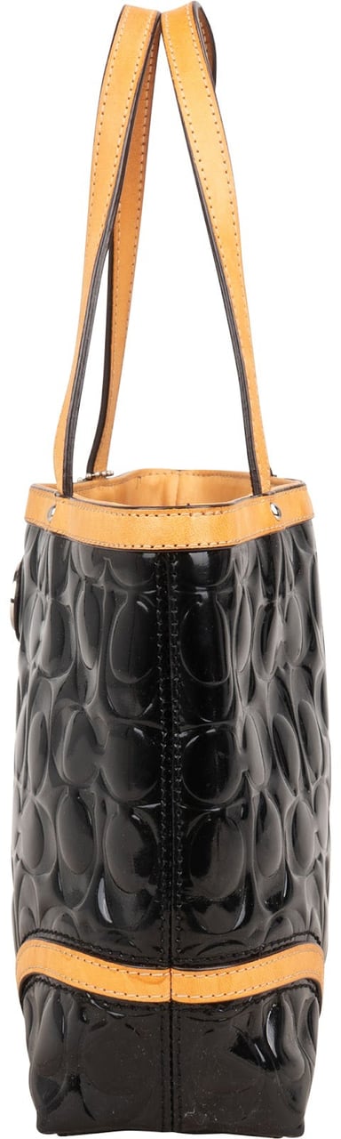 Coach Monogram Embossed Patent Leather Signature C Tote Handbag Zwart