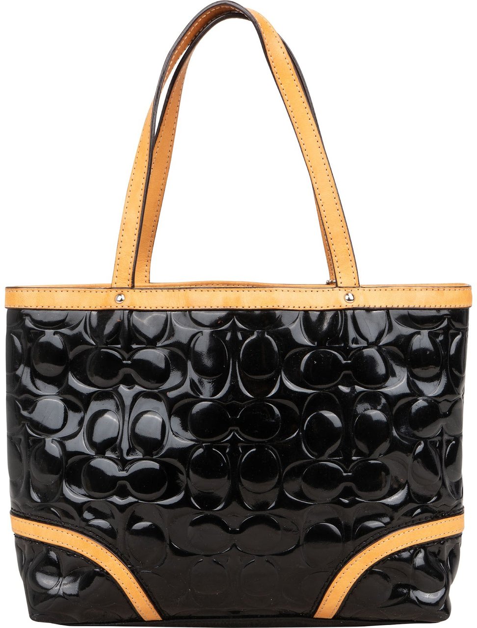 Coach Monogram Embossed Patent Leather Signature C Tote Handbag Zwart