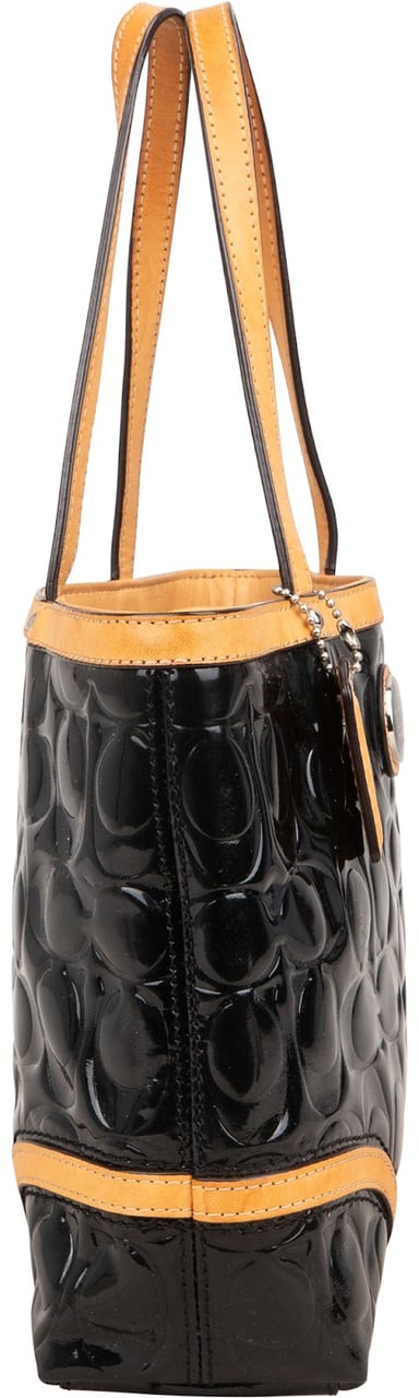 Coach Monogram Embossed Patent Leather Signature C Tote Handbag Zwart