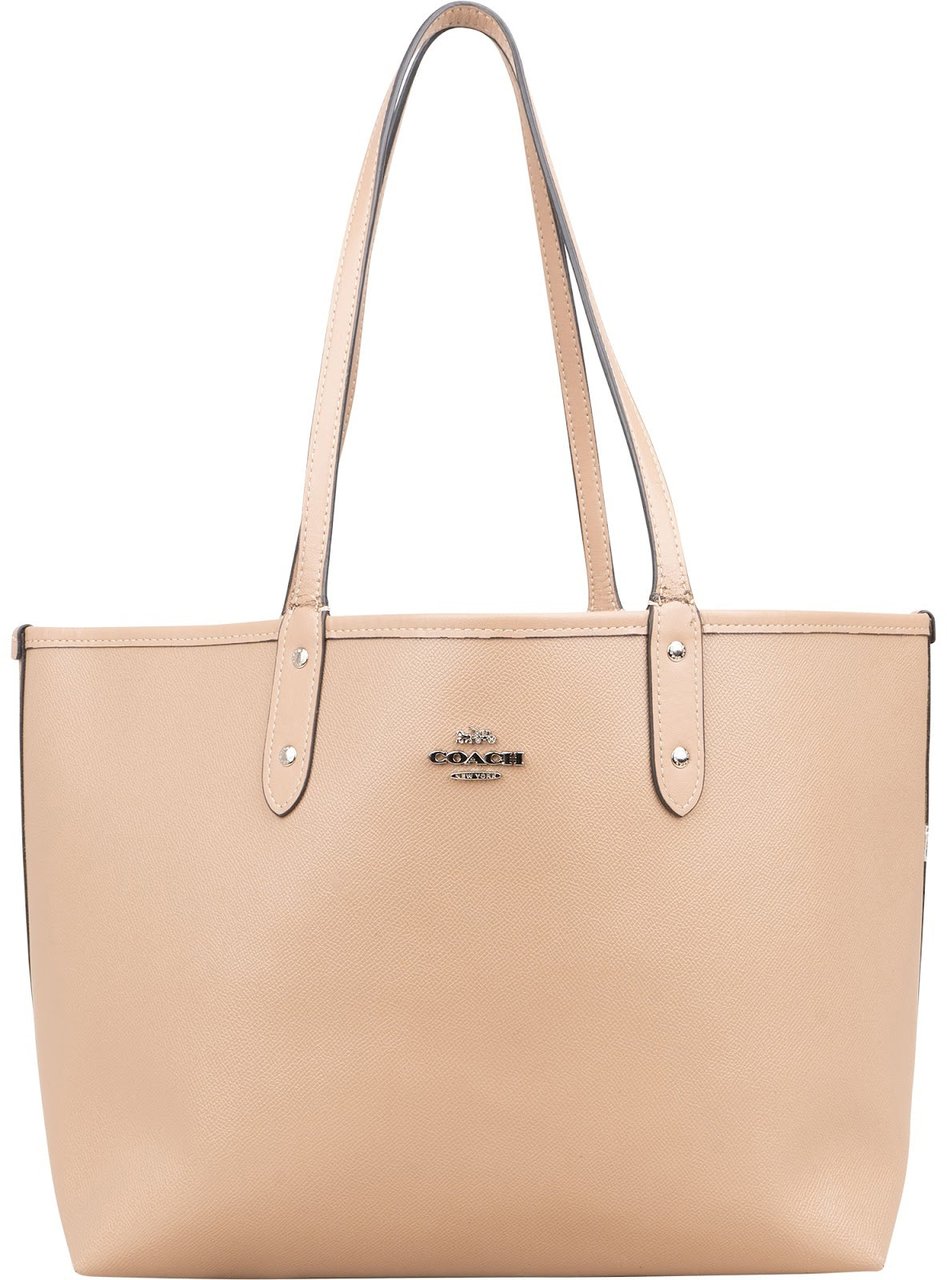 Coach Crossgrain Reversible City Tote Shoulder Bag Beige