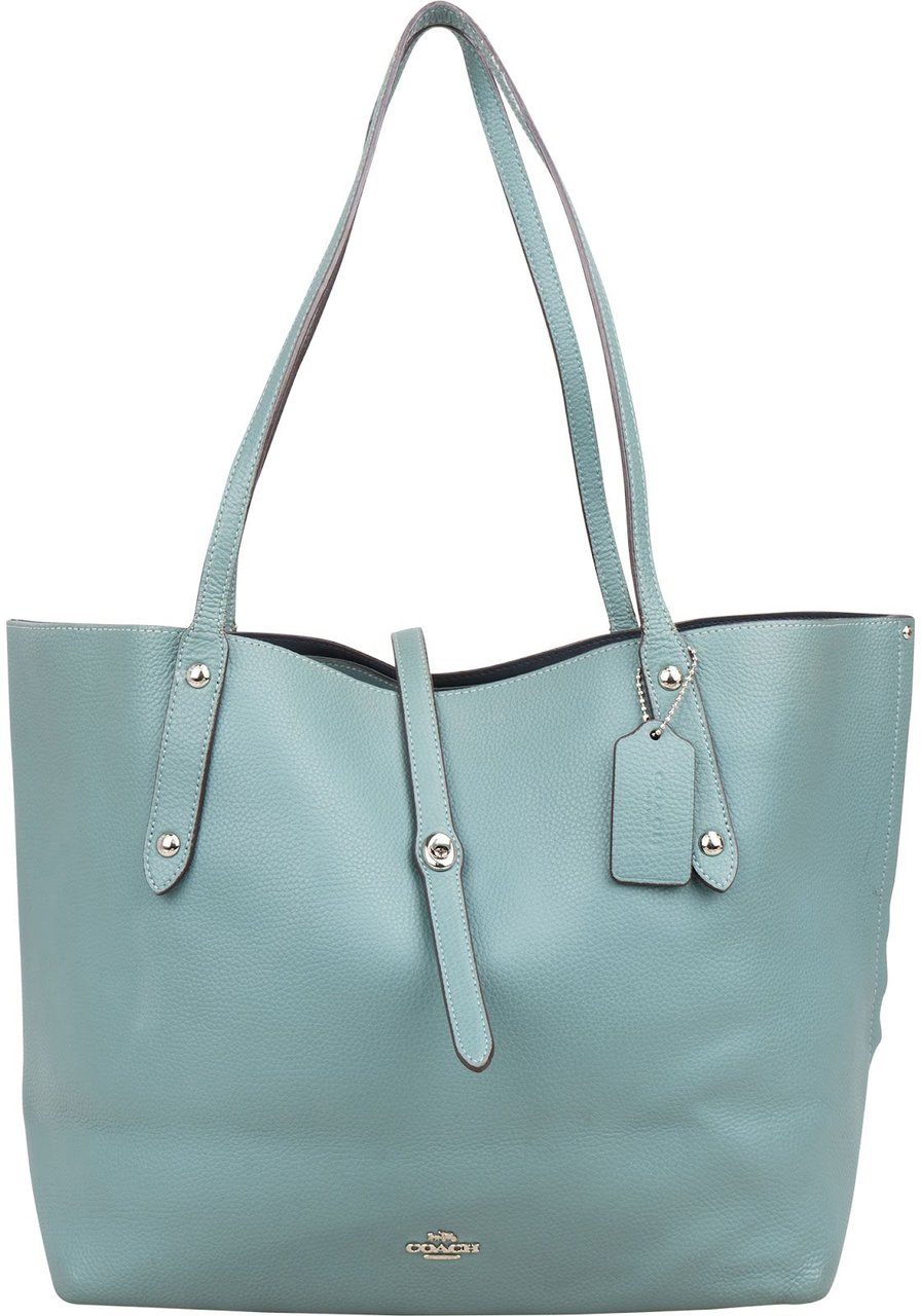 Coach Pebbled Leather Market Tote Shoulder Bag Lichtblauw