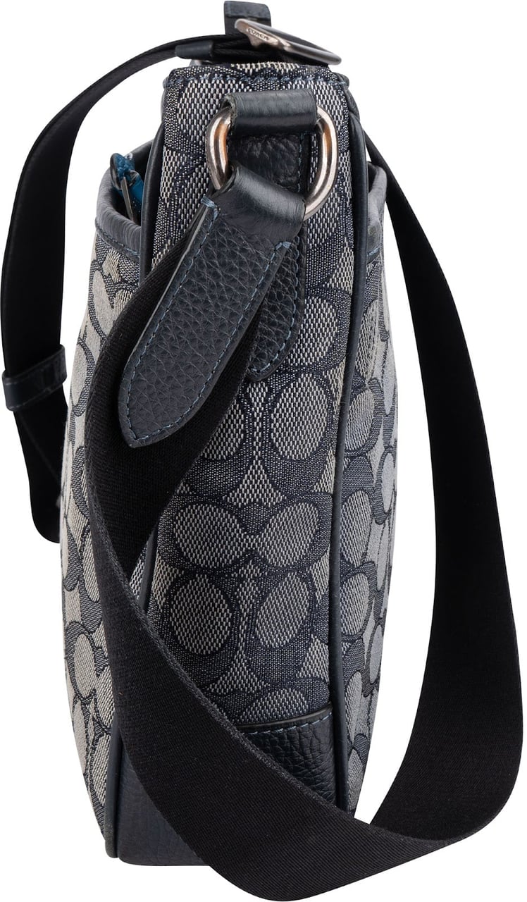 Coach Coach Monogram Signature Mens Thompson Varsity Stripe Crossbody Bag Blauw