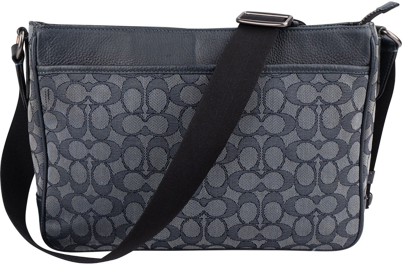 Coach Coach Monogram Signature Mens Thompson Varsity Stripe Crossbody Bag Blauw