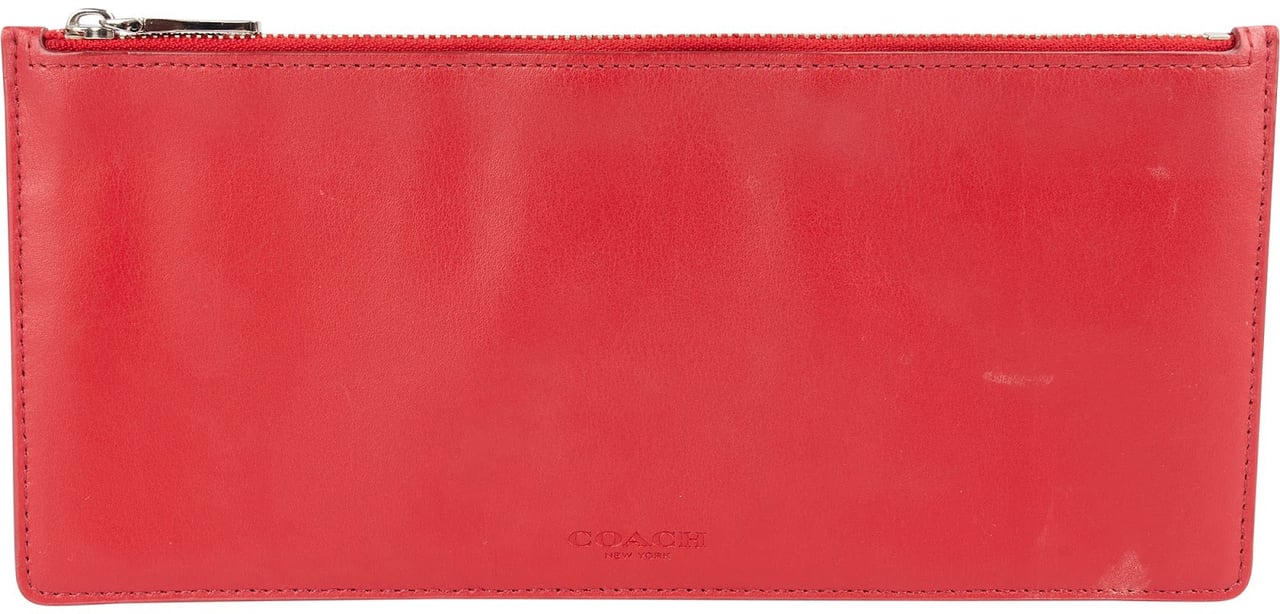 Coach Leather Zip Pochette Accessoire Clutch Rood
