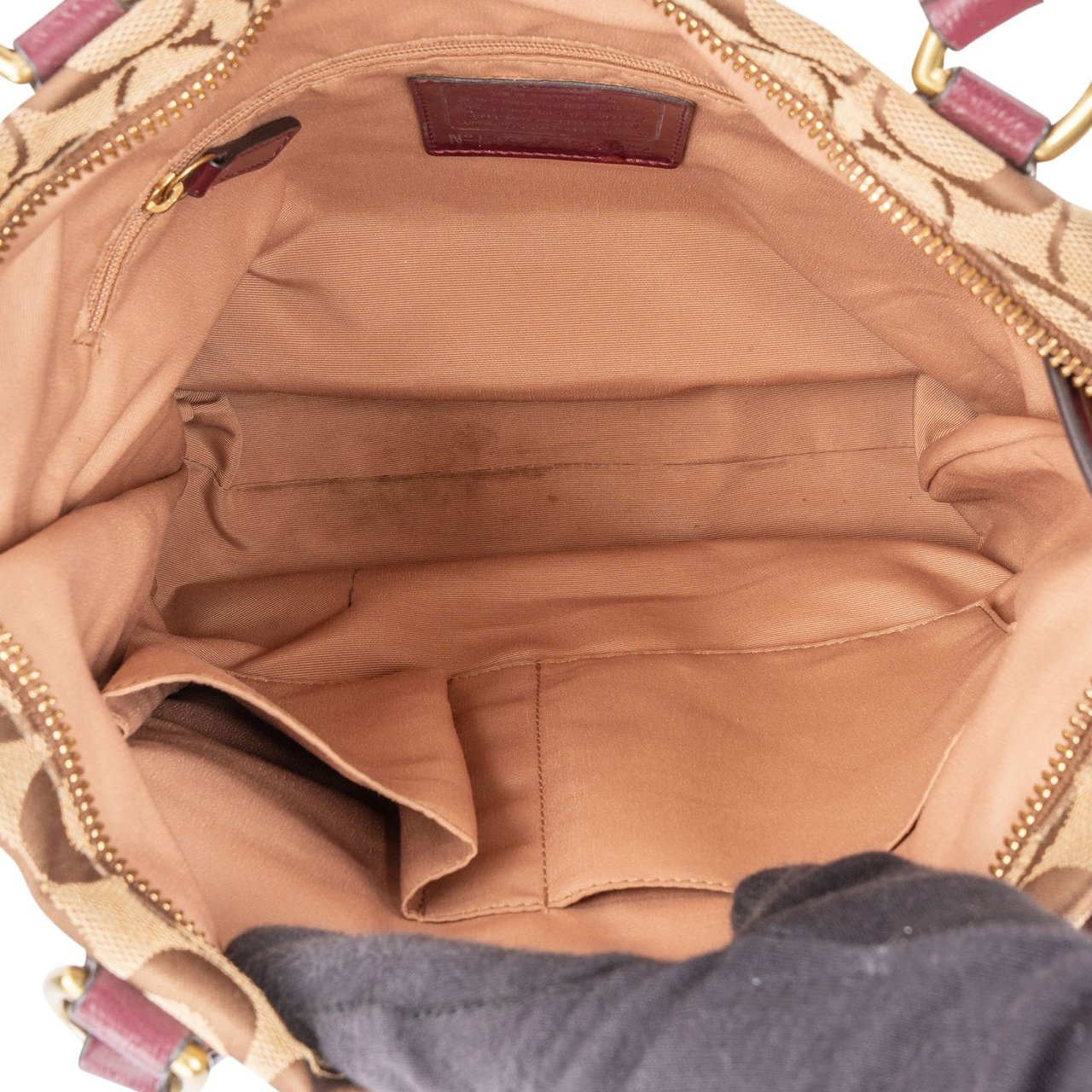 Coach Coach Monogram Signature Stripe Tote Shoulder Bag Beige