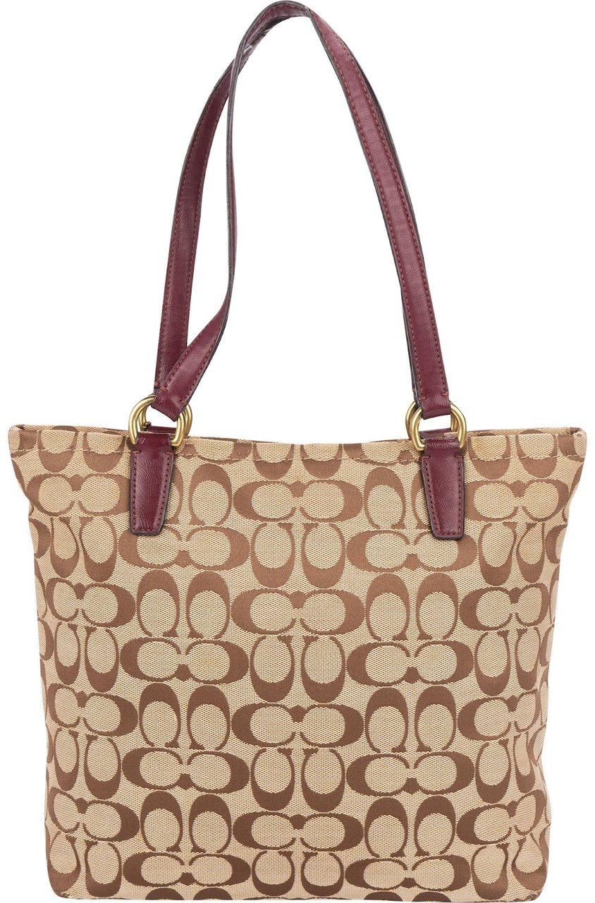 Coach Coach Monogram Signature Stripe Tote Shoulder Bag Beige
