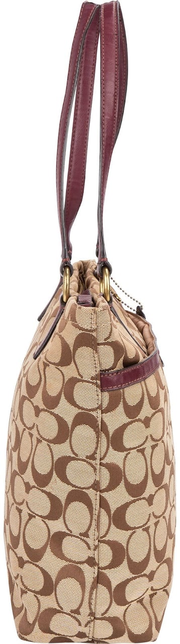Coach Coach Monogram Signature Stripe Tote Shoulder Bag Beige