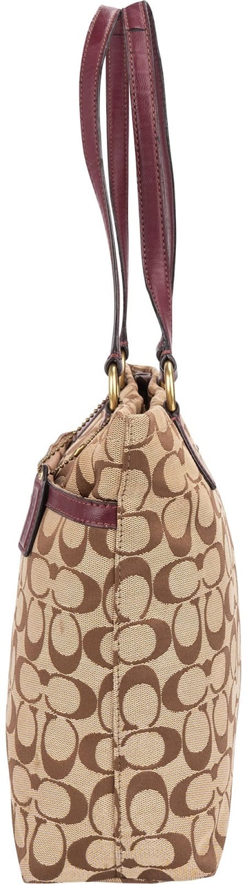 Coach Coach Monogram Signature Stripe Tote Shoulder Bag Beige