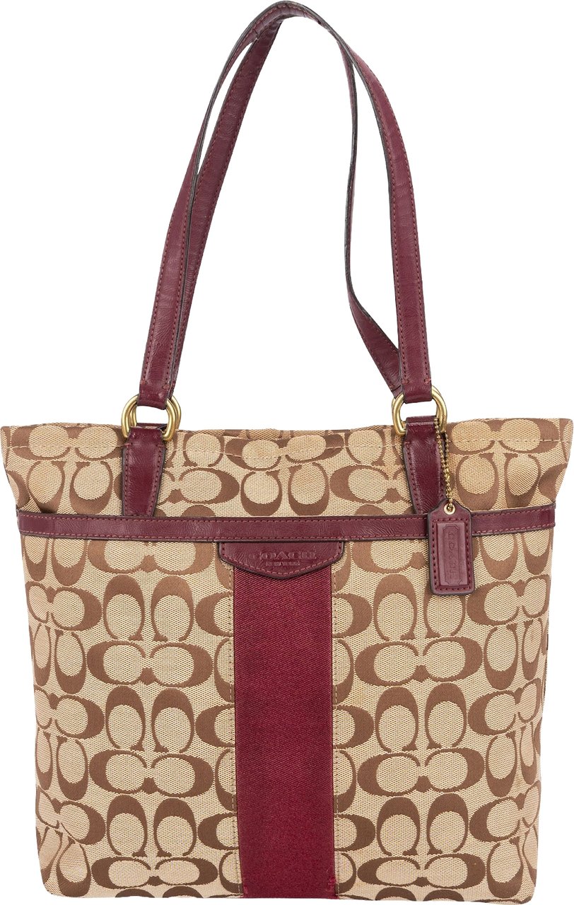 Coach Coach Monogram Signature Stripe Tote Shoulder Bag Beige