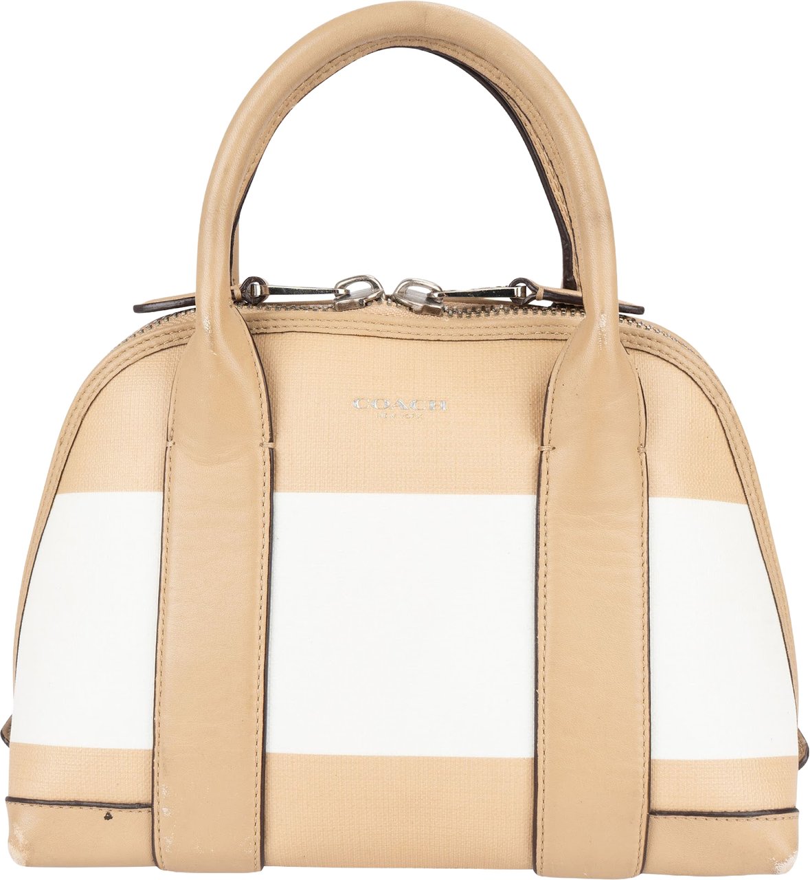 Coach Colorblock Stripe Mini Dome Satchel Handbag Beige