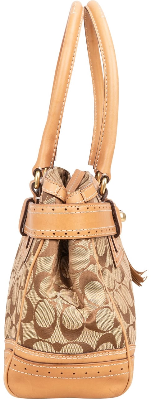 Coach Coach Monogram Signature Canvas Hampton Flap Handbag Bruin