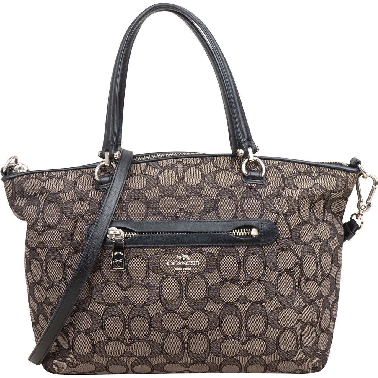 Coach Monogram Signature Canvas Prairie Satchel Handbag Zwart