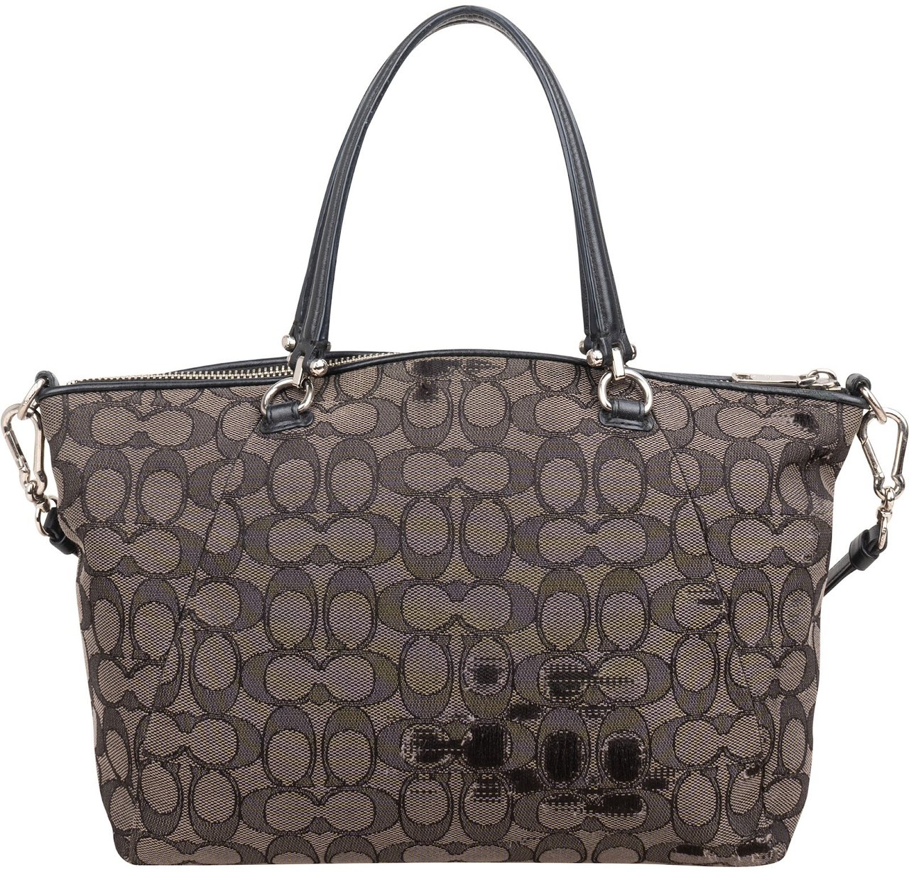 Coach Monogram Signature Canvas Prairie Satchel Handbag Zwart