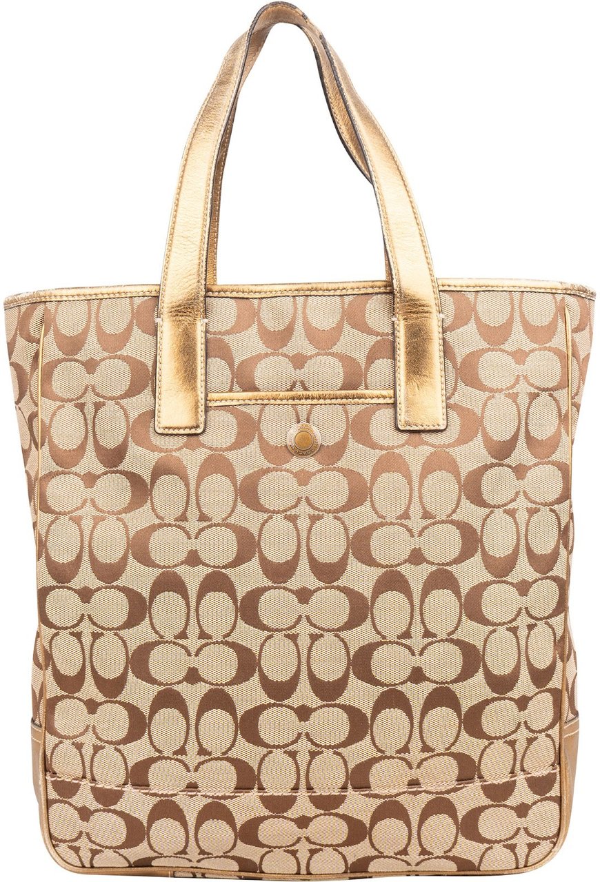 Coach Coach Monogram Signature Canvas Tote Handbag Bruin