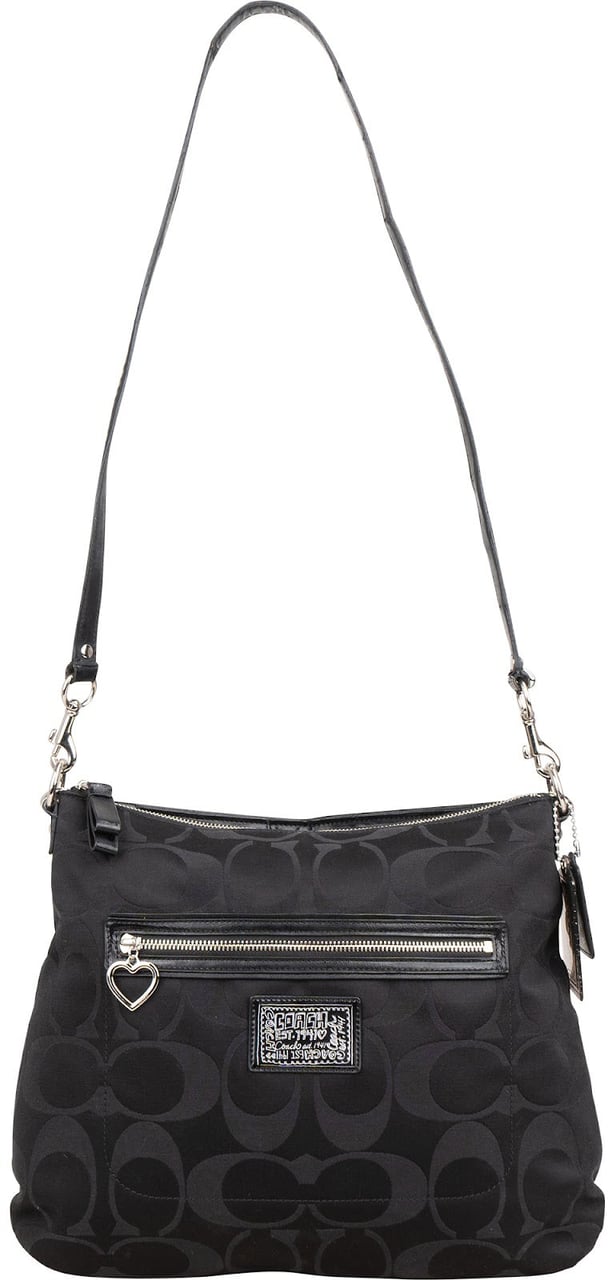 Coach Monogram Signature Sateen Poppy Convertible Handbag Zwart
