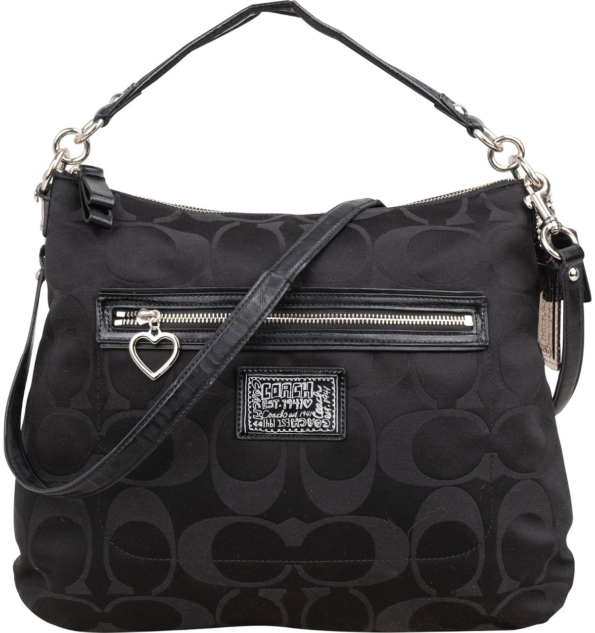 Coach Monogram Signature Sateen Poppy Convertible Handbag Zwart