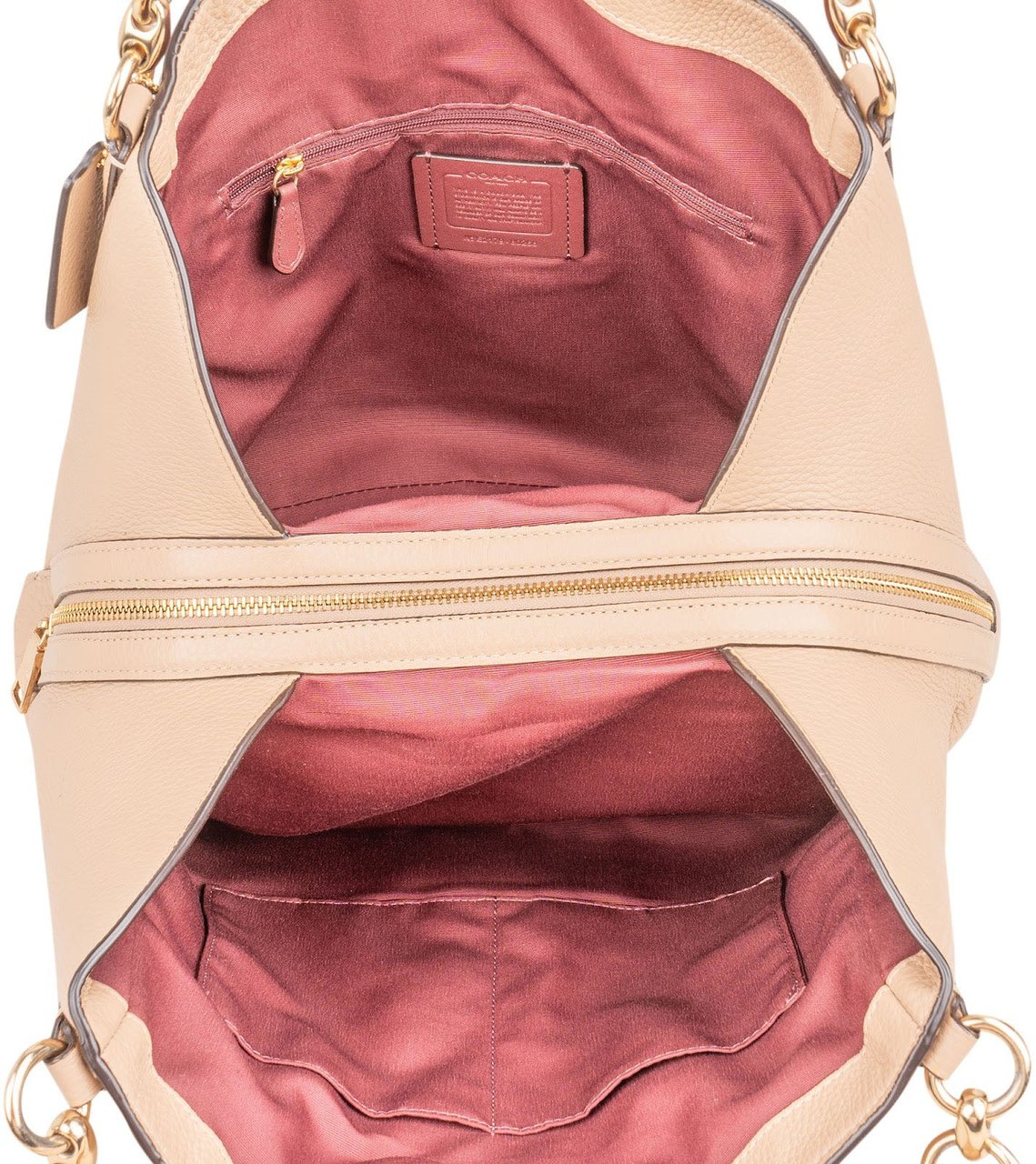 Coach Pebbled Leather Edie Shoulder Bag Beige