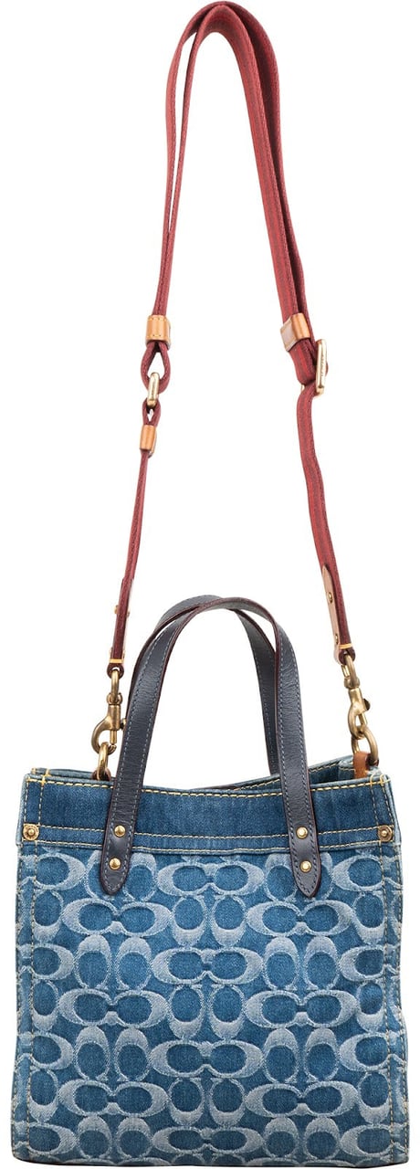 Coach Monogram Signature Denim Tote 22 Crossbody Handbag Blauw
