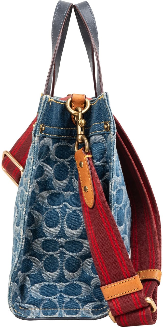 Coach Monogram Signature Denim Tote 22 Crossbody Handbag Blauw