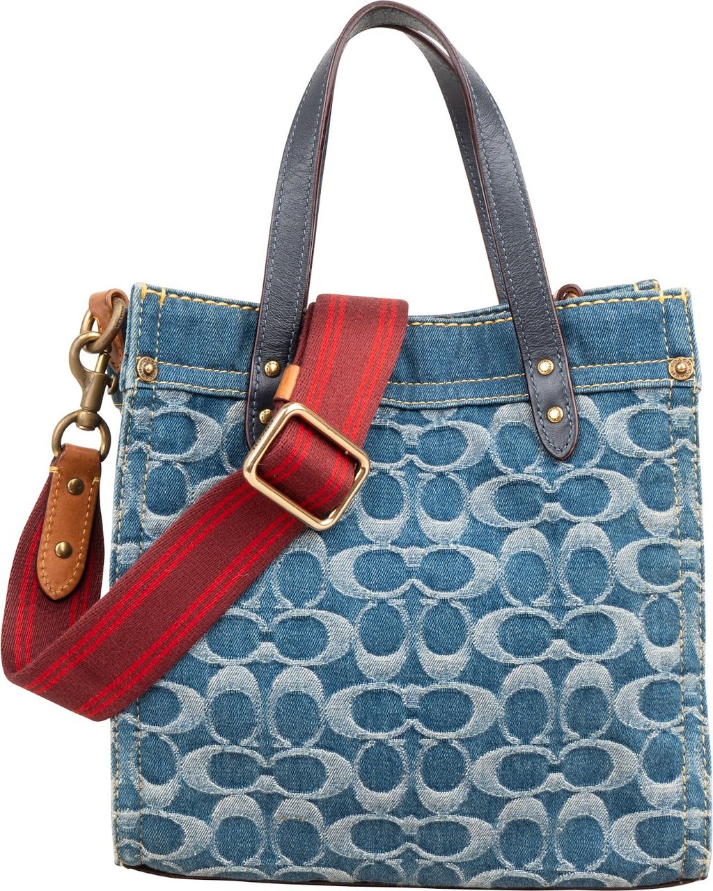 Coach Monogram Signature Denim Tote 22 Crossbody Handbag Blauw