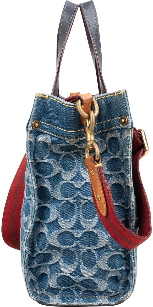 Coach Monogram Signature Denim Tote 22 Crossbody Handbag Blauw