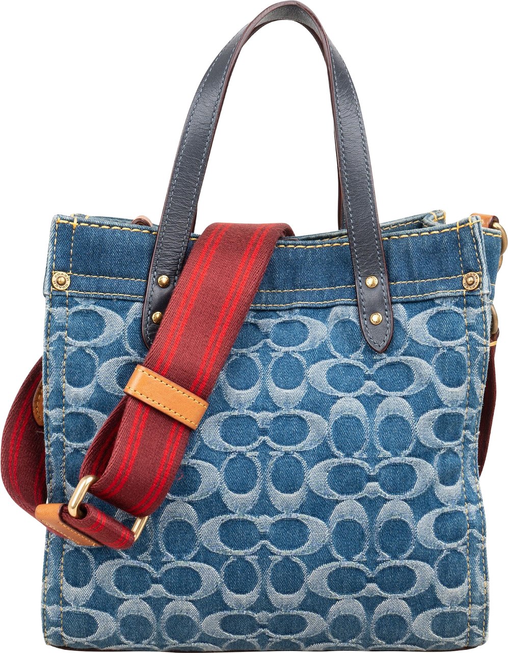 Coach Monogram Signature Denim Tote 22 Crossbody Handbag Blauw