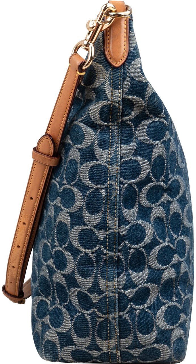Coach Monogram Signature Denim Hobo Crossbody Bag Blauw