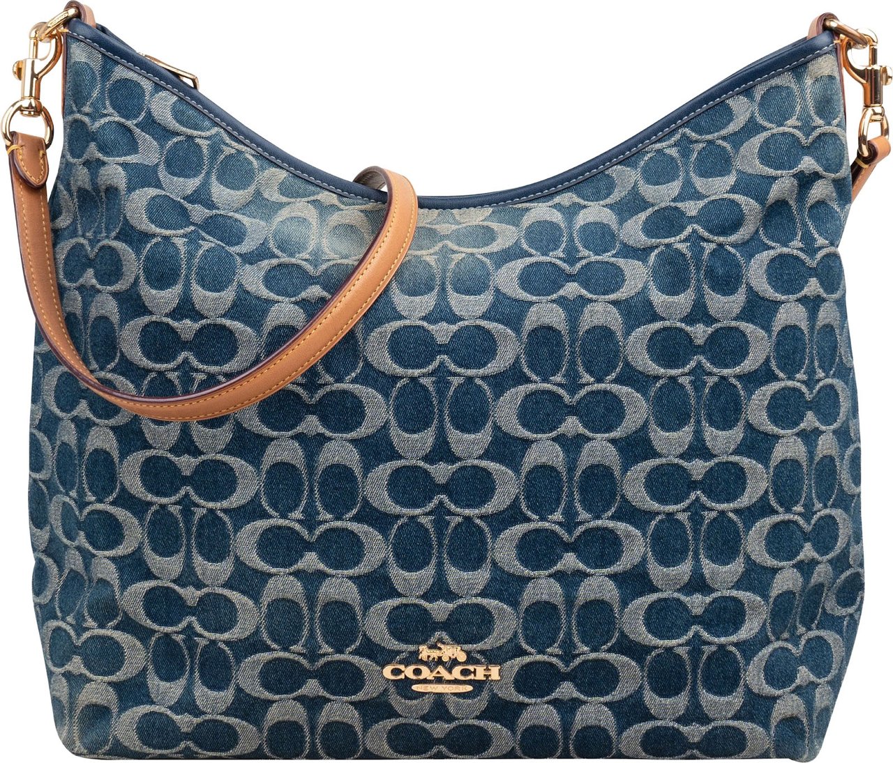 Coach Monogram Signature Denim Hobo Crossbody Bag Blauw