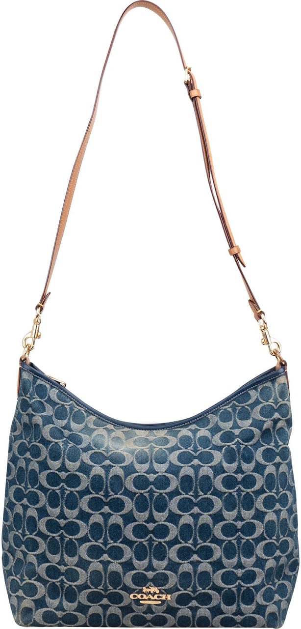 Coach Monogram Signature Denim Hobo Crossbody Bag Blauw