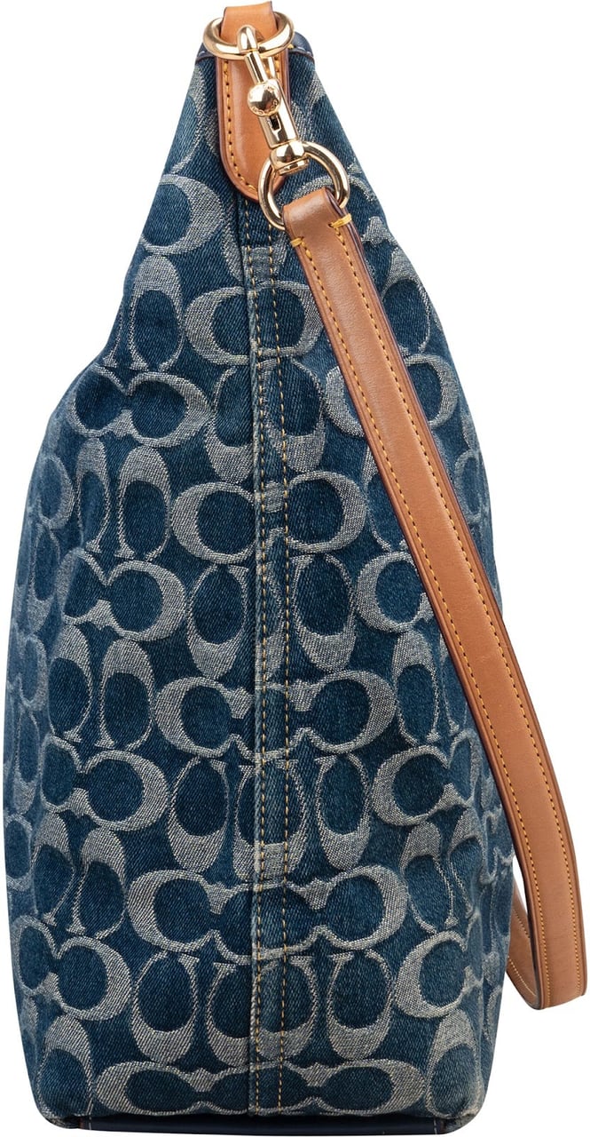 Coach Monogram Signature Denim Hobo Crossbody Bag Blauw