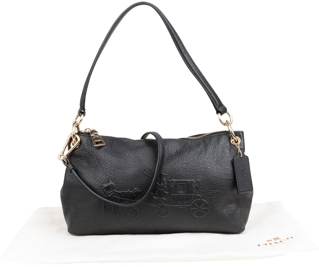 Coach Pebbled Leather Horse Carriage Mia Shoulder Bag Zwart