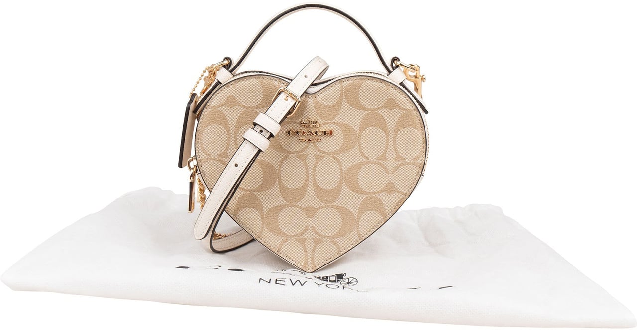 Coach Monogram Heart in Signature Canvas Crossbody Handbag Beige