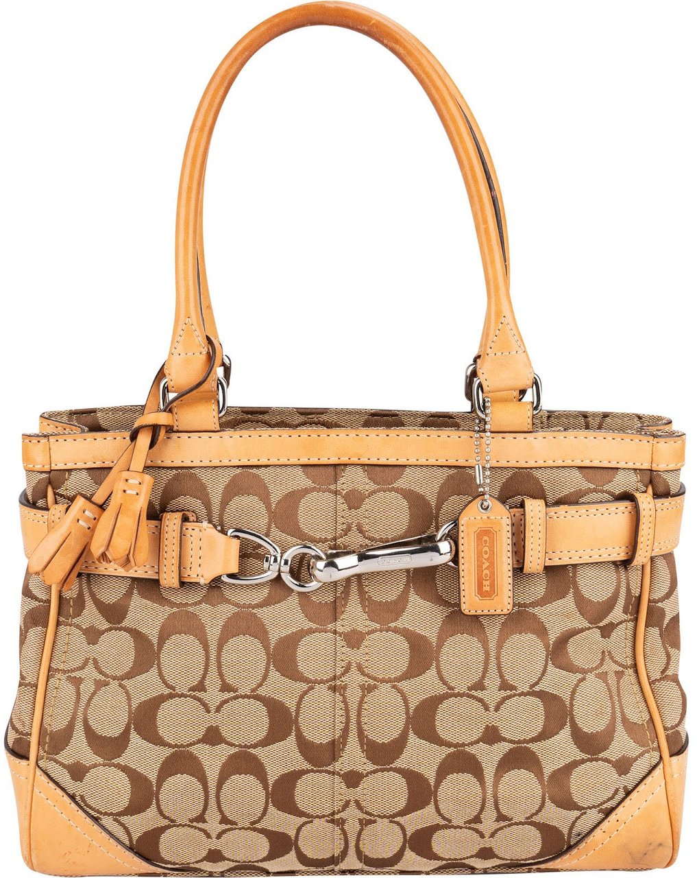 Coach Monogram Signature Canvas Hampton Carryall Handbag Bruin