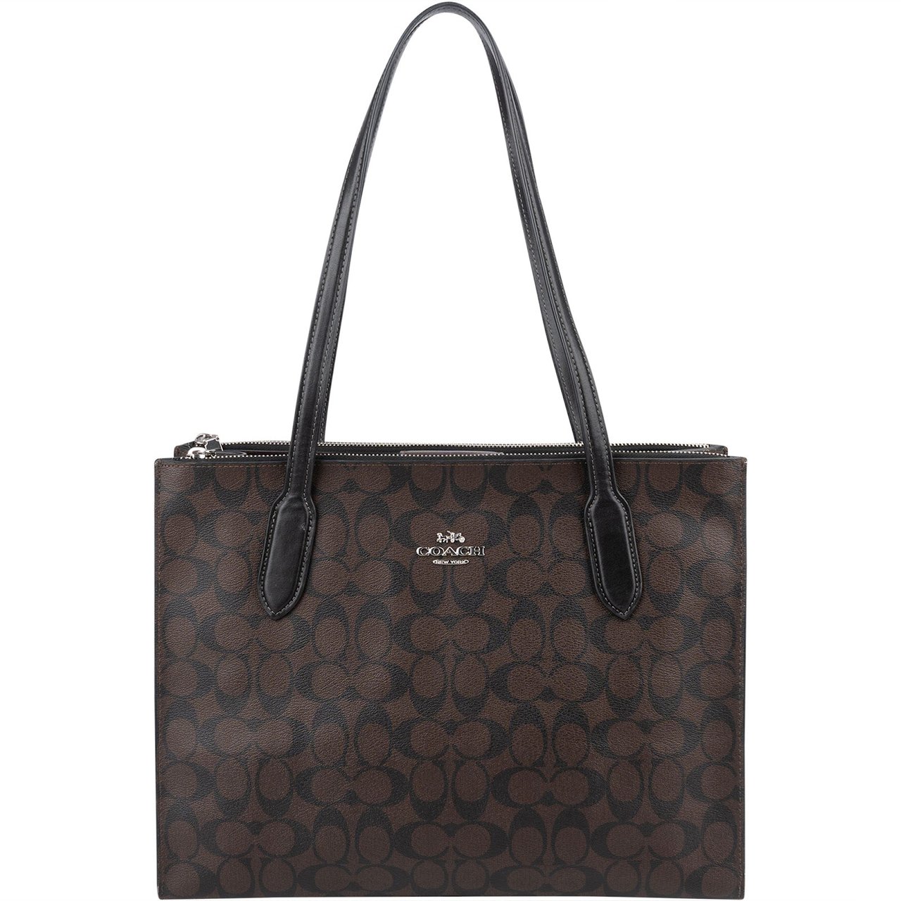 Coach Monogram Canvas Zip Shoulder Bag Bruin